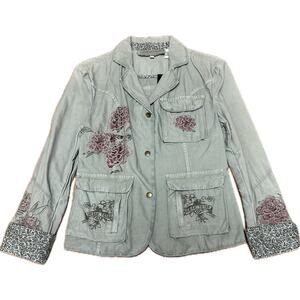 Urban Tribe Floral Embroidered Utility Jacket Green Size Small NWT